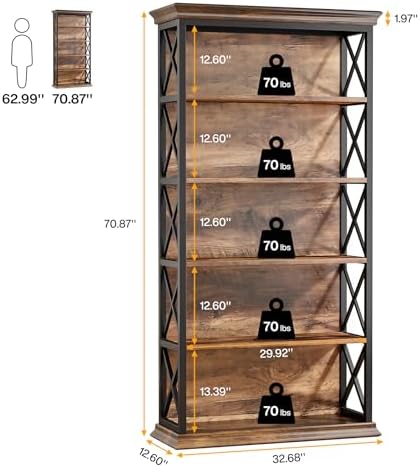 Tribesigns 6-Tier Bookcase, 71 Inches Industrial Bookshelves and Bookcase