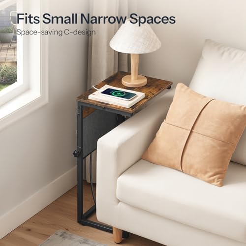HOOBRO Side Tables for Couch, Adjustable Height C Shaped End Tables