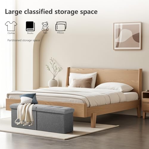 AmasSmile Footrest Ottoman Storage Bench,34" Linen Folding Chest,Gray
