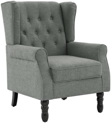 High Back Accent Chairs Set of 2, Wingback Armchair in Fabric, Gray