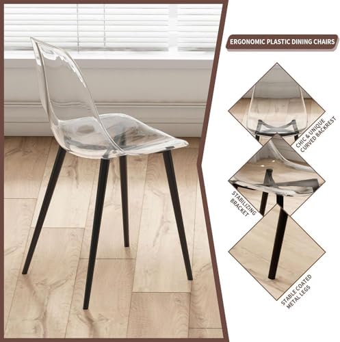 Clear Round Glass Dining Table Set for 4, 5 Piece Circle Kitchen Table Set, 36'' Modern Circular Dining Room Table Set, Minimalist Dining Set, Clear Acrylic Chair, for Small Place (Black)