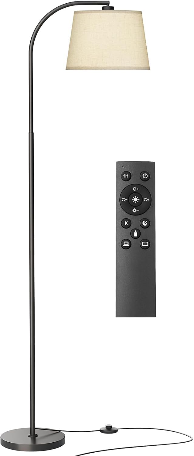 Karjoefar 64" 3 Color Dimmable Black Arc Floor Standing Lamp with Remote