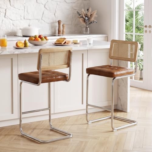 Zesthouse Natural Rattan Counter Stools Set of 3, 26" Modern Boho Barstools
