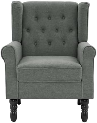 High Back Accent Chairs Set of 2, Wingback Armchair in Fabric, Gray