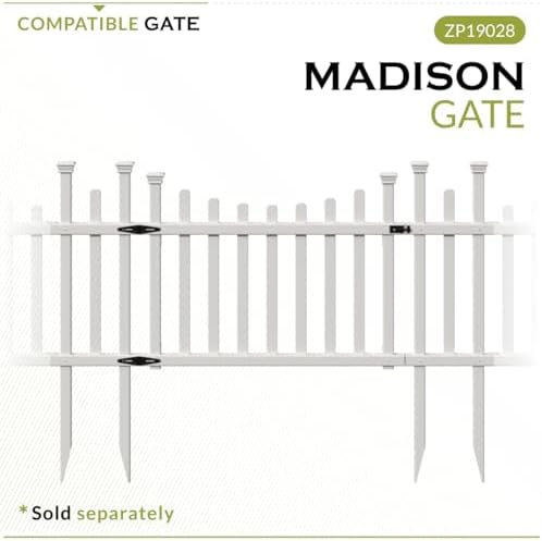 Zippity Madison Picket Fence Panels, White Vinyl DIY No Dig Kit