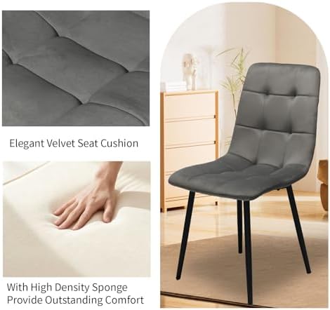 Velvet Dining Chairs Set of 4,Upholstered Gray Dining Room Chairs