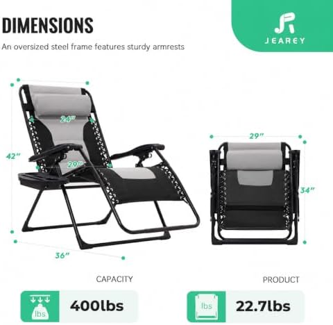 JEAREY Zero Gravity Chair, Oversized Padded Recliner - Black/Grey