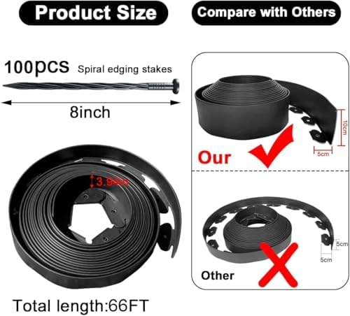 Garden Edging Borders 66FT,Landscape Edging Black[Extra Tall 4IN High] with 1...