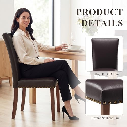 COLAMY High Back Upholstered Dining Chairs Set of 4, Dark Brown