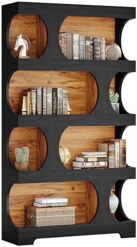 Tribesigns 71" Tall Black Bookcase, Modern Asymmetrical Bookshelf, 4-Tier Freestanding Display Shelf with Classic Shape, Large Library Book Shelf for Living Room, Home Office