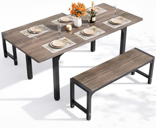 Ahomly 63“ Extendable Dining Table Set with 180° Smart-Flip Pivot, Gray