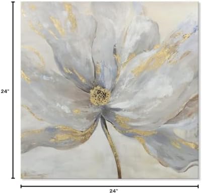 Goldfoilart Floral Wall Art Gold Flower Canvas Pictures with Foil Embellishme...