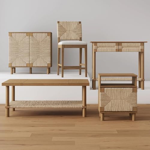 Nathan James Beacon Accent Buffet Sideboard Cabinet, Natural Light Wood Storage with Adjustable Interior Shelf and Seagrass Doors, for Hallway, Entryway or Dining Room, Light Brown