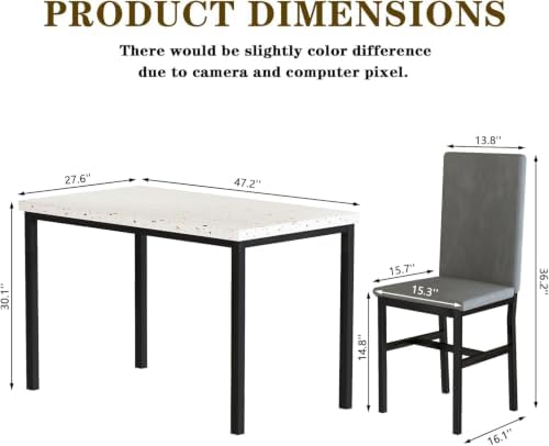 Hooseng Dining Table Set for 4, Kitchen Table and Chairs Set for 4, Small Dining Table Set with Faux Marble Table top & 4 Velvet Upholstered Dining Chairs Dining Room Table Set for Small Space, Gray