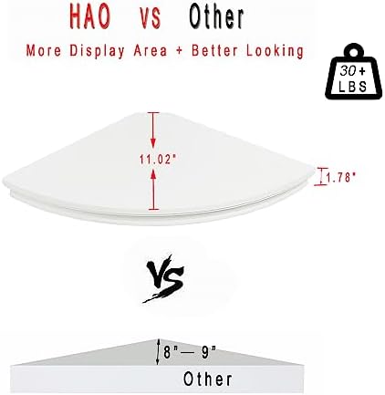 HAO Floating Corner Shelf Invisible Wall Mounted Shelves Radial Shape Cable Wire Hole Pattern Perfect for Bedroom Bathroom Living Room Kitchen Set of 2 White