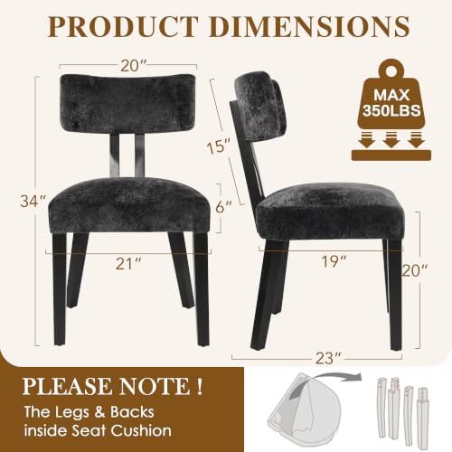 Dining Chairs Set of 6, Silky Velvet Dining Room Chairs, Charcoal Black