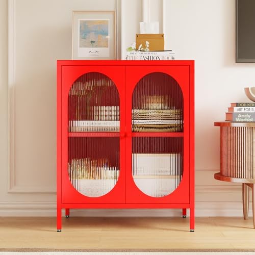 Small 2 Transpanrent Door Metal Storage Side Buffet Cabinet for Room,Entryway...