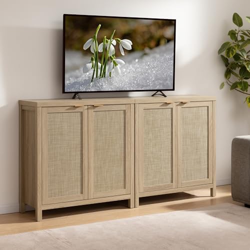 SICOTAS Rattan Cabinets, Sideboard Buffet Cabinet Credenza with Storage
