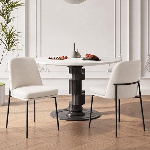 COLAMY Leather Dining Chairs Set of 2 with Metal Legs, Beige