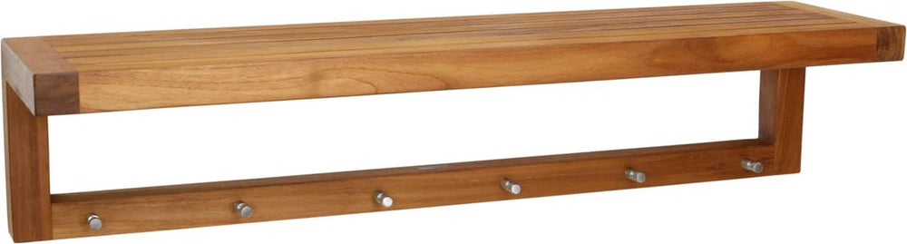 AquaTeak 36" Moa Teak Wall Shelf with Hooks