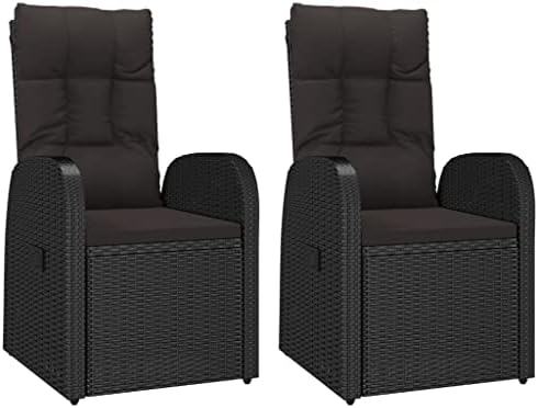 vidaXL Reclining Patio Chairs 2 pcs with Cushions Poly Rattan Black