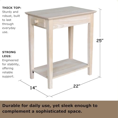 IC International Concepts, Narrow End Table, Solid Real Wood, Sturdy Parawood...