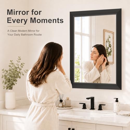 SMIROR 24x32 Matte Black Bathroom Vanity Mirror for Over Sink