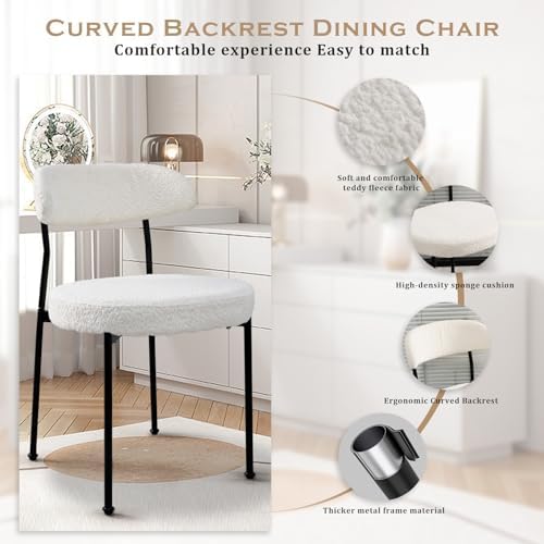 Dining Table and Dining Chair Set 23.6" White Round Table&2 Boucle Upholstered Black Legs Chairs for Kitchen Dining Room Small Space 3 Piece Dining Table and Chair Set（Beige）