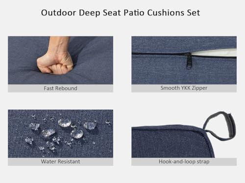 Outdoor Deep Seat Cushions, 20x21.5 Inch, Dark Blue, Set of 2