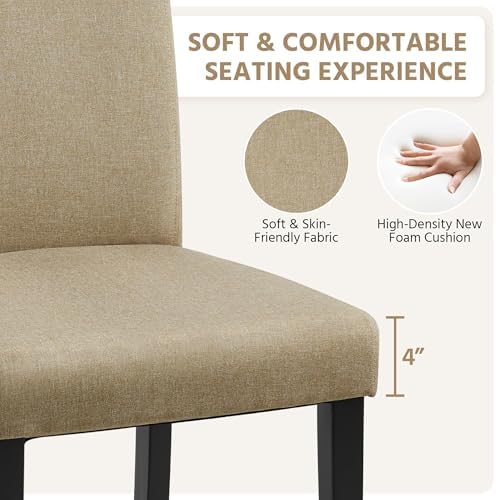 Yaheetech Dining Chairs Set of 2 Upholstered Kitchen Chairs Khaki