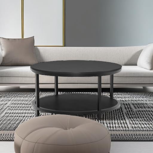 WiberWi Round Coffee Table Black 35.8" Circle Coffee Tables for Living R...