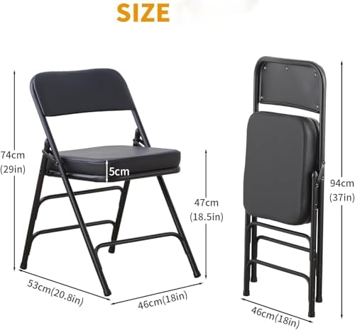 BOOSDEN Black Padded Folding Chair, Heavy Duty Folding Chair with Thick Cushi...