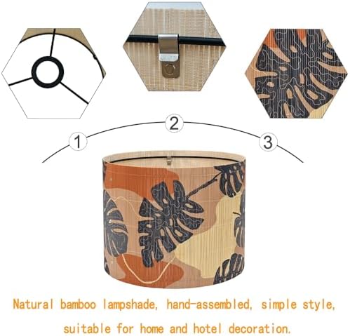 Rustic Bamboo Lampshade With Monstera Leaf Pattern, Art deco11.8 * 9Inch
