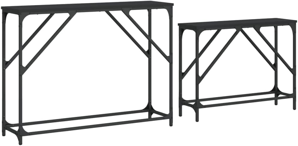 Nesting Console Tables 2 pcs Black Engineered Wood | Space-Saving Nesting Design, Sturdy Metal Frame, Easy to Clean, Versatile for Living Room, Hallway, Office