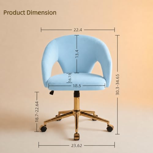 Velvet Vanity Armchair with Wheels, Comfy Upholstered Desk Seat ,Bule
