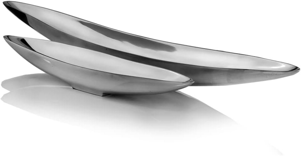 Modern Day Accents 8662 Barco Short Boat Tray, Cast Aluminum, Silver, Morror ...