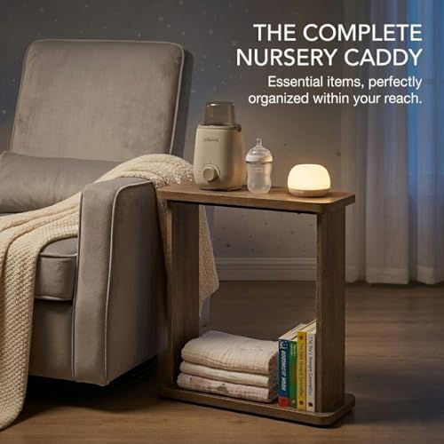 Narrow Side Table, 7.9" Slim End Table, Oak