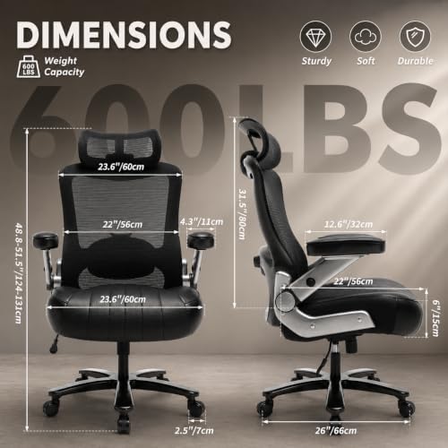 Big and Tall Office Chair, 600lbs Executive Chairs Heavy Duty
