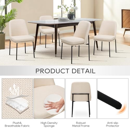 COLAMY Leather Dining Chairs Set of 4 with Metal Legs, Beige