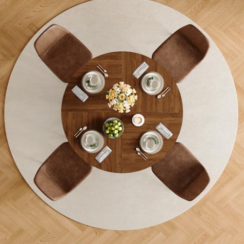 47" Round Dining Table Set for 4, Walnut Wood Grain Table and 4 Chairs Set