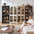 Joaxswe 68" Tall Bookcase with 4 Glass Doors, Farmhouse 5 Tire Bookshelf