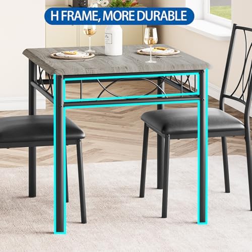 IDEALHOUSE Dining Table Set for 2, Square Dinner Table Sets with 2 Upholstered Chairs, Small Kitchen Table and Chairs for 2, Corner Dining Room Table Set for Apartment, Small Space, Dinner, Retro Gray