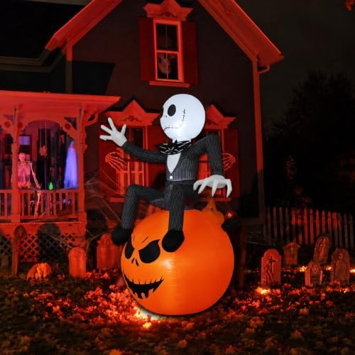 6Ft Inflatable Halloween Yard Decoration - Outdoor Blow Up Skeleton & Pum...