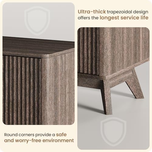 Fluted Sideboard Buffet Cabinet, Modern Wood Accent Cabinet, Walnut
