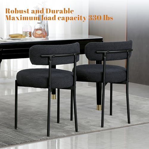 DYHOME Boucle Dining Chairs Set of 4, Upholstered Dining Room Chairs Black