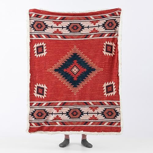 Luxury Plush Faux Fur Throw Blanket with Aztec Pattern, Super Warm, Fuzzy, El...