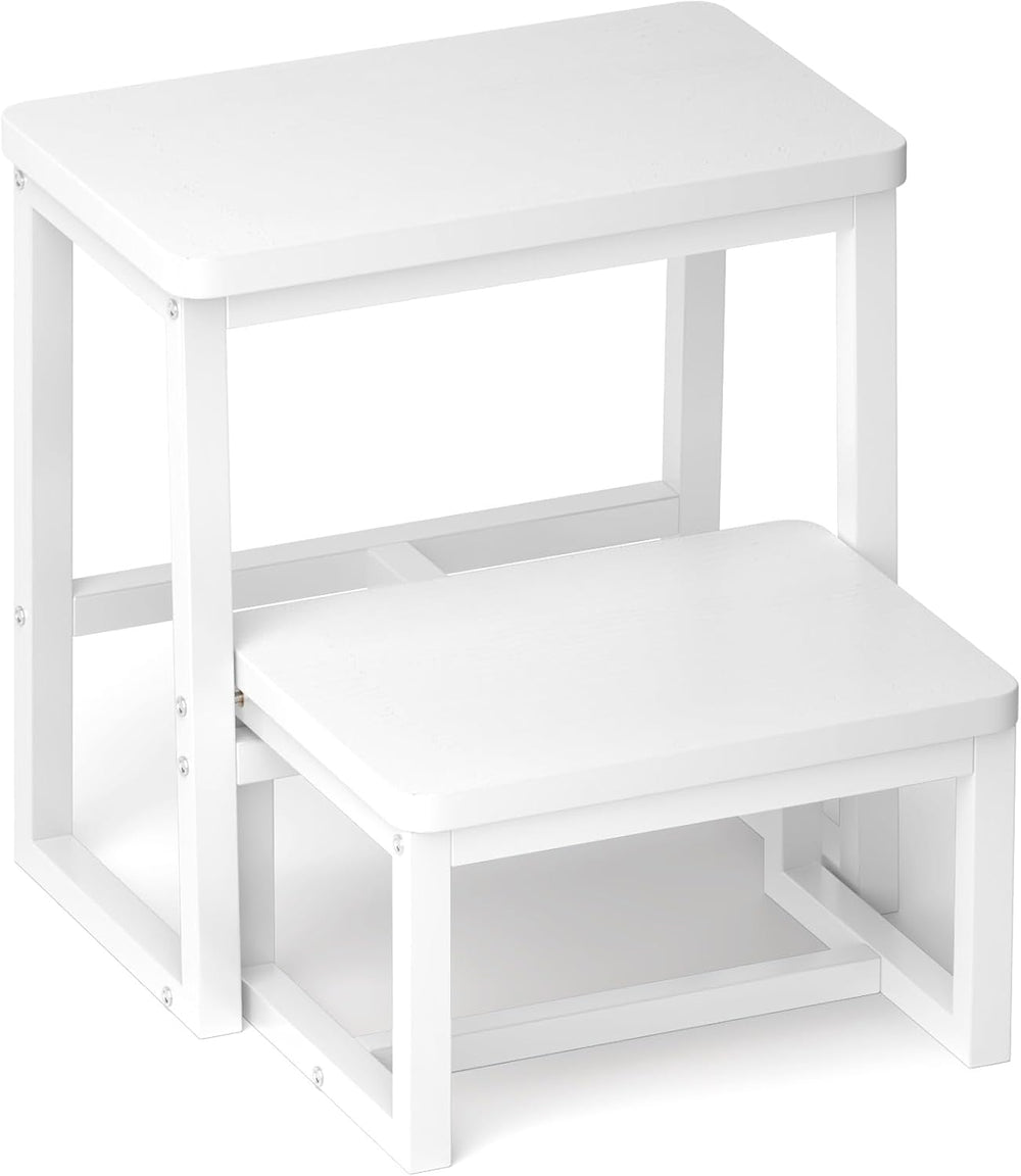 2 Step Stool for Adults Wooden Step Stool with 500 Lbs, White