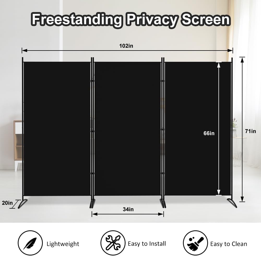 Kokorona 3 Panel Room Divider, 6FT Tall Folding Privacy Screen Wall Dividers,...
