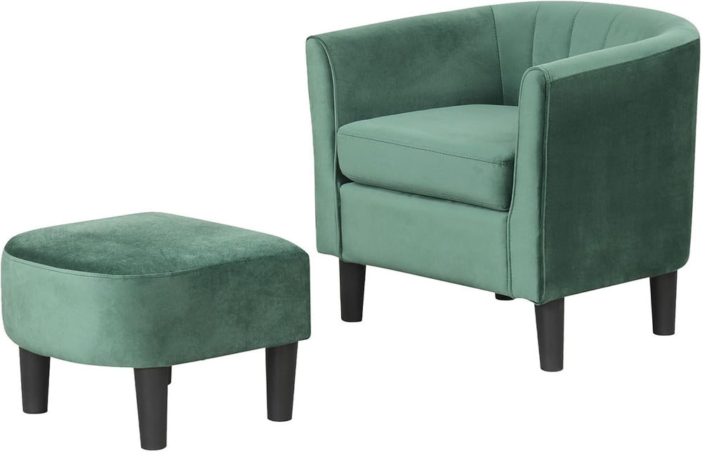 GOFLAME Accent Chair with Ottoman, Modern Velvet Fabric Barrel Chair with Foo...