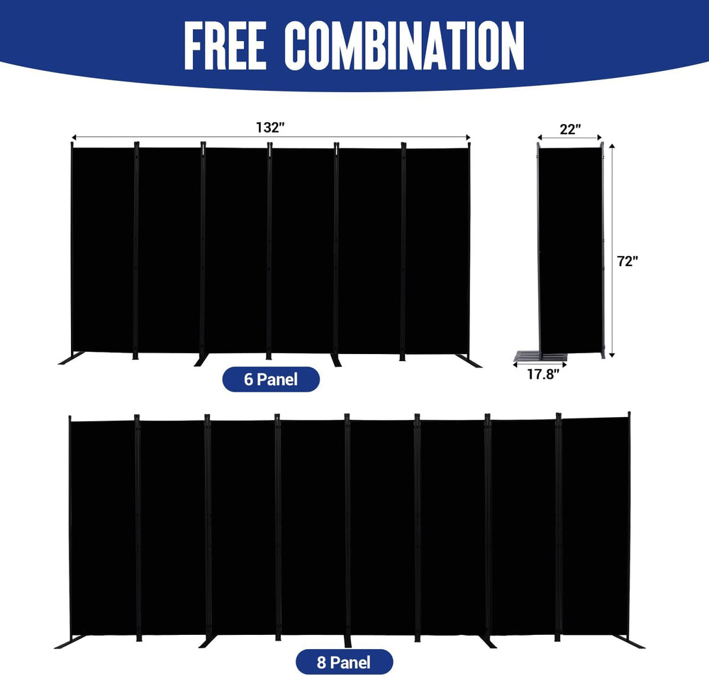6 Panel Folding Privacy Screen, 11ft W x 6ft H Partition Room Divider Panel